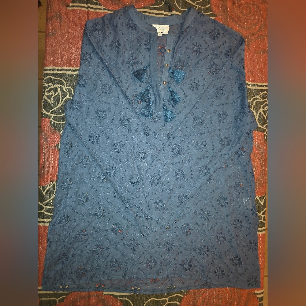Johnny Was Jade Size M Blue Grey Eyelet Tunic